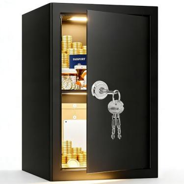 Imagem de Psisuvry SAFESafe Box com fechadura de chave, caixa de segurança de aço para dinheiro, cofre digital para escritório em casa, hotel e uso pessoal (1,7 CUFT)