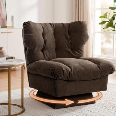 Imagem de Takywep Cadeira giratória de chenille grande para sala de estar, cadeira de leitura estofada giratória de 360° com almofada grossa, cadeira de clube aconchegante para quarto ou escritório, suporta 136