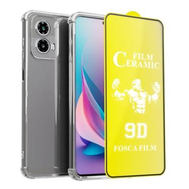 Imagem de Kit Capa Anti Impacto Transparente + Película de Cerâmica Fosca 9D Flexível Compatível MotoroIa Moto EDGE 50 FUSION