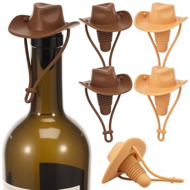Imagem de Pacote com 6 tampas de garrafa de vinho de chapéu de caubói, acessórios de vinho, rolha de vinho reutilizável de silicone, seladora de garrafa reutilizável mantém trigo e café frescos, 9 x 6 cm