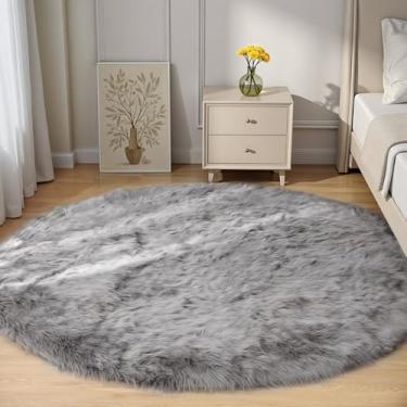 Imagem de Goolela Tapete redondo cinza de 1,8 m de pele de carneiro sintética circular para quarto, sala de estar, felpudo, peludo, luxuoso, lavável