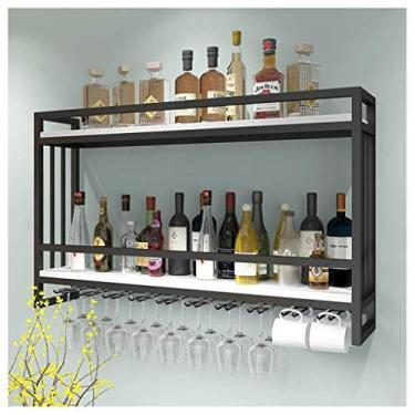 Imagem de Suporte de taça de vinho para pendurar em casa com suporte de metal rústico para garrafa de vinho 60 cm (80 cm)