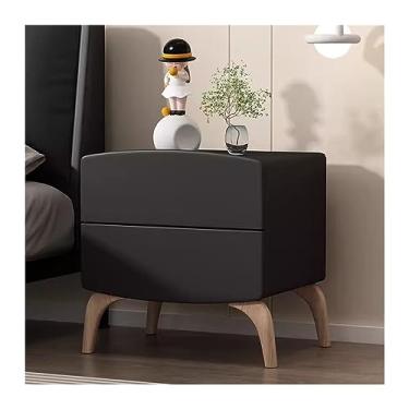 Imagem de Mesa de cabeceira moderna e simples de madeira, cor pura, organizador de creme, quarto, armazenamento doméstico, mesa de cabeceira de grande capacidade, gavetas duplas práticas (preto, GG)