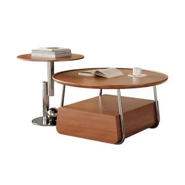 Imagem de Mesa de centro de madeira maciça chinesa vintage moderna, armário de armazenamento oval, móveis de sala de estar, decoração de casa retrô simples