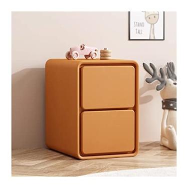 Imagem de Mesa de cabeceira moderna de couro sintético, simples, moderna, pequena, armário de cabeceira laranja, mesa de cabeceira, mesa lateral, 2 gavetas, 47,8 cm A prática (C30xP40xA48cm)