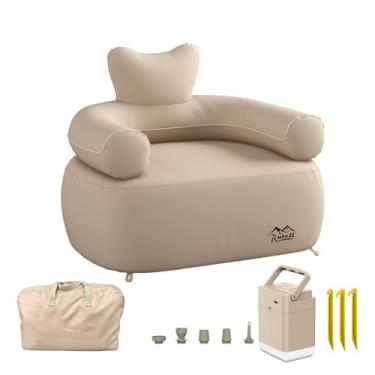 Imagem de rutell Sofá inflável com bomba embutida, sofá autoinflável, suporte recarregável, 399 kg, sofá de ar para acampamento em casa, viagem, ao ar livre (sofá redondo único cáqui)