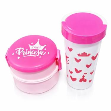 Imagem de Kit Infantil com Marmita e Copo Mini Princesa, Rosa e Branco