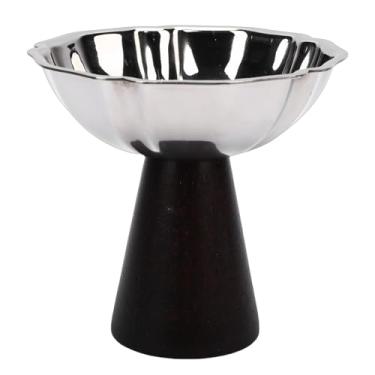 Imagem de Pssopp Copo de Sorvete, Copo de Doces de Iogurte Com Pés Redondos de Aço Inoxidável, Base de Madeira para Sobremesa, Salada de Iogurte Congelado, Frutas (Estilo Floral)