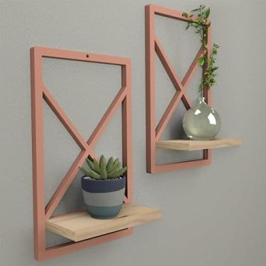 Imagem de prateleira estilo industrial modelo quadro, prateleira multiuso para sala e banheiro, organizador de parede industrial resistente (ROSE GOLD 23 X 37 CM,2)