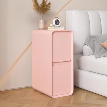 Imagem de Mesa de cabeceira ultra-estreita, mesa de cabeceira de madeira, armário de cabeceira minimalista moderno com 2 gavetas