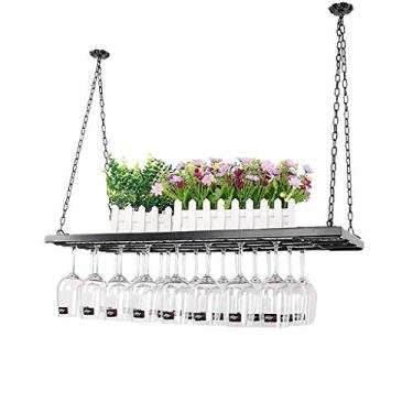 Imagem de Barra europeia de ferro forjado pendurado rack de vinho de cabeça para baixo rack de copo de vinho pode ser colocado 15/18/21 xícaras prateleira de armazenamento de bebidas de bancada (cor: 60 cm