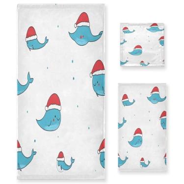 Imagem de xigua Blue Whales Conjunto de toalhas de banheiro absorvente macio 3 peças toalha de banho toalha de mão toalhas decorativas para banheiro, academia, hotel, praia, piscina