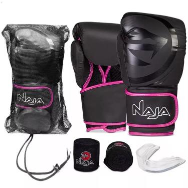 Imagem de Kit Luva Boxe Muay Thai Black Line Bandagem Bucal Naja-Unissex