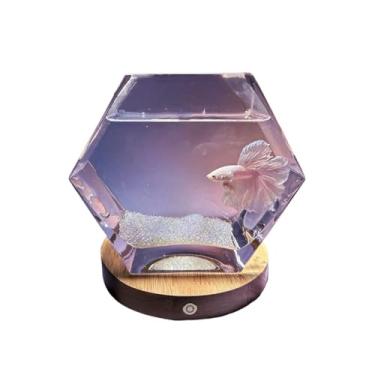 Imagem de Aquário moderno de peixes de combate com base de vidro transparente pentagonal pequeno aquário de peixes sala de estar ornamentos decorativos para mesa de trabalho