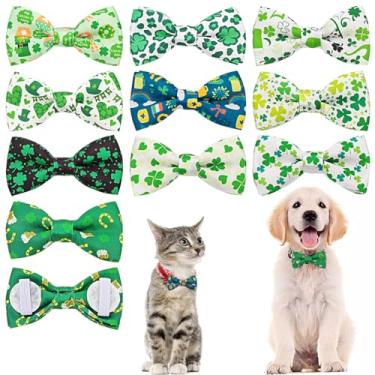 Imagem de PET SHOW 10 gravatas borboleta para cães pequenos Dia de São Patrício para cães médios, filhotes, coelhos, gatos, gravatas borboleta removíveis com faixas elásticas, anexar à coleira para cuidados de