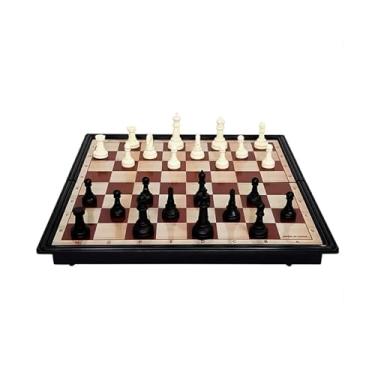 Imagem de Jogo Xadrez e Damas 2 em 1 Magnético Dobrável, Peças Fixas para Viagem, Família e Lazer Tabuleiro Portátil