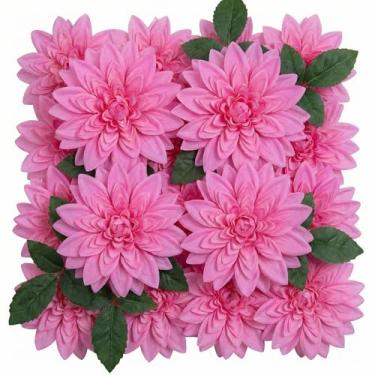 Imagem de Norme 24 peças de flores artificiais grandes de 13 cm, dálias falsas de seda com caules, flores falsas, buquês de casamento, arranjos florais para decoração de mesa de chá de panela DIY (rosa escuro)