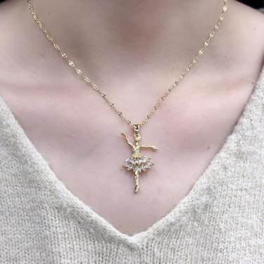 Imagem de Colar feminino com pingente de balé de cristal de aço inoxidável, banhado a ouro, elegante, movimento de dança, corrente de elos ajustáveis, colares gargantilha recital para filha dançarina 45,7 cm
