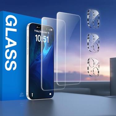 Imagem de [Pacote com 2 + 3] Pacote com 2 protetores de tela + 3 protetores de lente de câmera para iPhone 12 Mini, cobertura total, dureza 9H, vidro temperado, transparente HD, resistente a arranhões