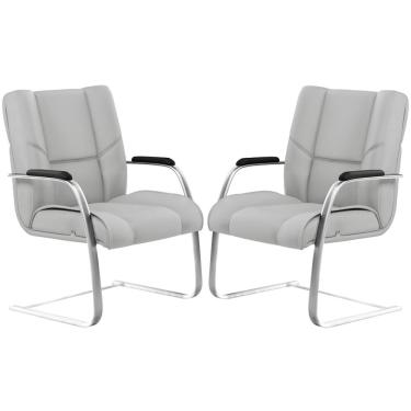 Imagem de Kit 02 Cadeiras De Escritório Fixa Executiva New Onix F02 Tecido Sintético Cinza - Lyam Decor