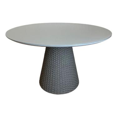 Imagem de Mesa De Jantar Cone Redonda 130cm Tampo Laqueado Cinza + Vidro Base Corda Náutica Cinza Cor Cinza