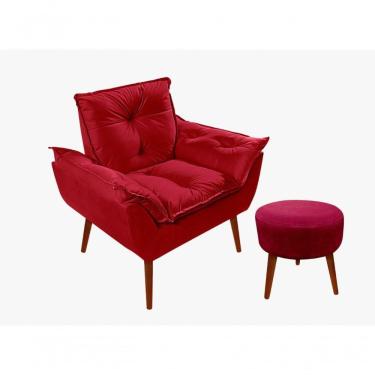 Imagem de Kit C-01 Poltrona Opala + 01 Puff Redondo Danny Suede Vermelho