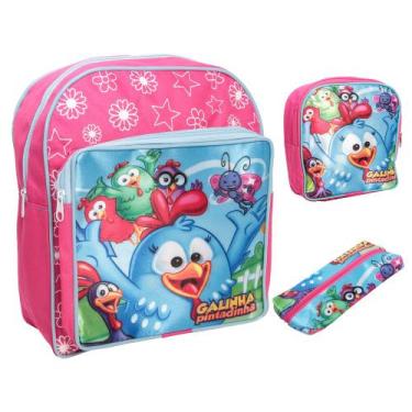 Imagem de Kit Mochila Bolsa Infantil Menina Alça Costas Com Lancheira - Plike