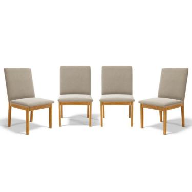 Imagem de Kit Com 4 Cadeiras Daniela Madeira Maciça Estofada Para Mesa De Jantar Veludo Bege 102