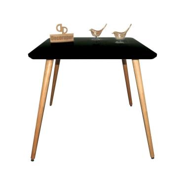 Imagem de Mesa Jantar Pés Palitos Tampo Quadrado Vidro Laqueado 70cm Preto