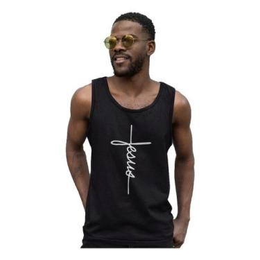 Imagem de Camiseta Jesus Fé Gospel Gratidão Regata - BLACKCHIC, Preta, GG