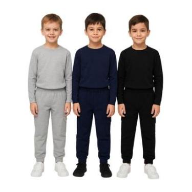 Imagem de Kit Com 3 Calça Moletom Felpado Juvenil Com Cordão Fixo-Masculino