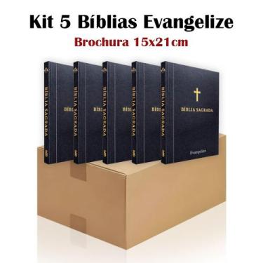 Imagem de Kit 5  Bíblia Sagrada Brochura Preta - Evangelização - Textos Colorido