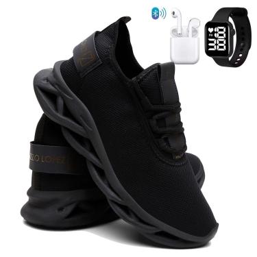 Imagem de Kit Tênis Masculino Esportivo Para Corrida e Treino Super Leve e Confortável com Fone e Relógio-Masculino