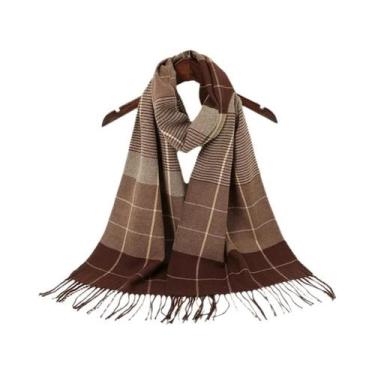 Imagem de Cachecol Xadrez Feminino E Masculino Com Borlas, Tipo Pashmina, Quente