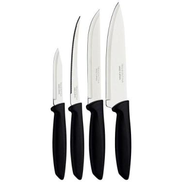 Imagem de Jogo Facas Tramontina Plenus Lâminas Inox Cabos Preto 4 Peças Tramonti