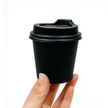 Imagem de Copo Papel Preto 110ml C/ Tampa Biodegradável 100un Térmico Cor:Preto 