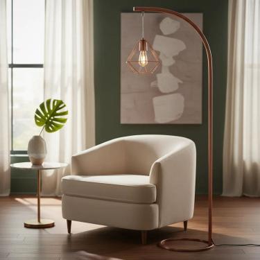 Imagem de Luminária de Chão Abajur Alicia Cúpula Diamante Aramada Coluna Piso Moderna Metal