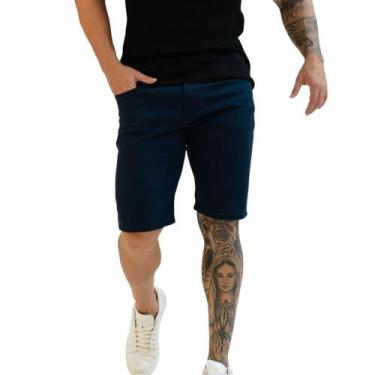 Imagem de Bermuda Social Sarja Slim Premium Bolso - Volgue, Azul marinho, 38