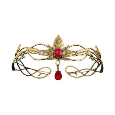 Imagem de Tiara Vintage Dourada Com Coroa De Cristal E Folhas, Acessório De Cabe