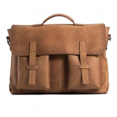 Imagem de Bolsa Carteiro Masculina de Couro Grão Integral para Laptop com 15 Polegadas e Fecho Magnético, VELEZ, Marrom