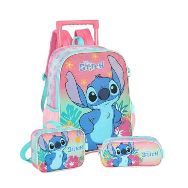 Imagem de Mochila Rodas Stitch Glitter com Lancheira Térmica e Estojo