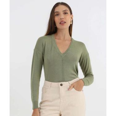 Imagem de Suéter Feminino Decote V Nervura Marisa Verde-52069, Verde, P