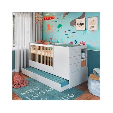 Imagem de Berço Cama com Cômoda e Cama Auxiliar Branco Completa Móveis