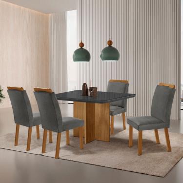 Imagem de Sala de Jantar Mesa 90cm Olimpia em MDF com Vidro Canto Copo 4 Cadeiras Athenas Moderna Mobilia