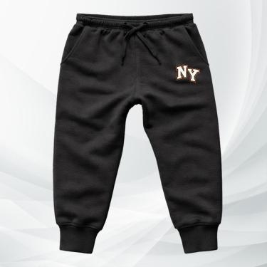Imagem de Calça Moletom Infantil NY Estilo Moleton College Flanelada Confortável Inverno Casual Preta-Unissex