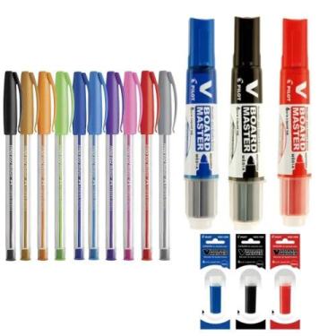 Imagem de Kit Caneta Trilux Com 10 Cores + Marcador E Refil Quadro Branco 3 Core