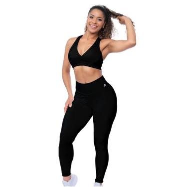 Imagem de Conjunto Fitness Feminino Legging e Top Modelador Cós Alto Zero Transp