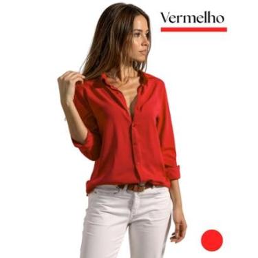 Imagem de Camisa Feminina Social De Botão Alfaiataria Manga Longa Colarinho Italiano Acabamento Premium Linho-Feminino