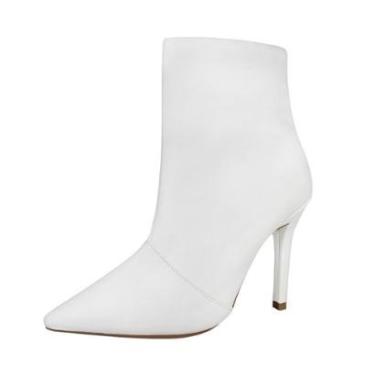 Imagem de Bota Salto Alto Fino 10 cm Cano Curto Bico Fino Luiza Sobreira Branca-Feminino
