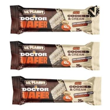 Imagem de Kit 3 Dr Peanut Barra Doctor Wafer Cookies & Cream 25g 6g Proteina Zer
